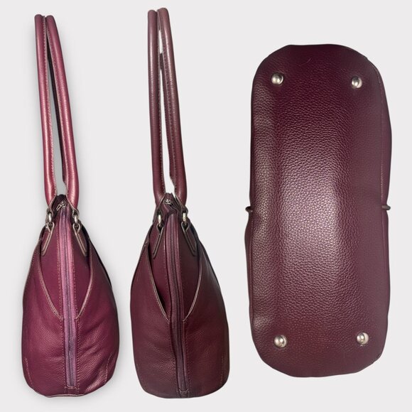 Tignanello Shoulder Satchel A209642 Burgundy Pebbled Leather Nickel 2-Handle Bag - Picture 5 of 9